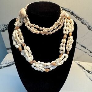 2pc Shell Necklace Bundle Layered Beachy Boho Hawaiian Style